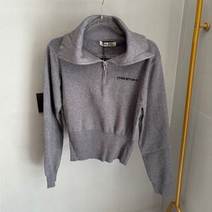 Miu Miu Heather Gray Half-Zip Pullover Sweater